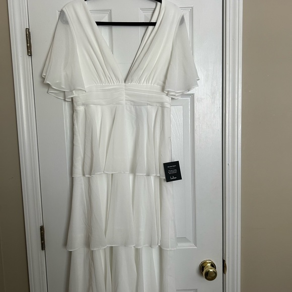 Lulu’s White Ruffle Deep V Dress - Picture 3 of 4
